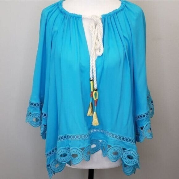 Ramy Brook Boho Beach Turquoise Blue Oversized Top Size Extra Small New - Picture 2 of 15